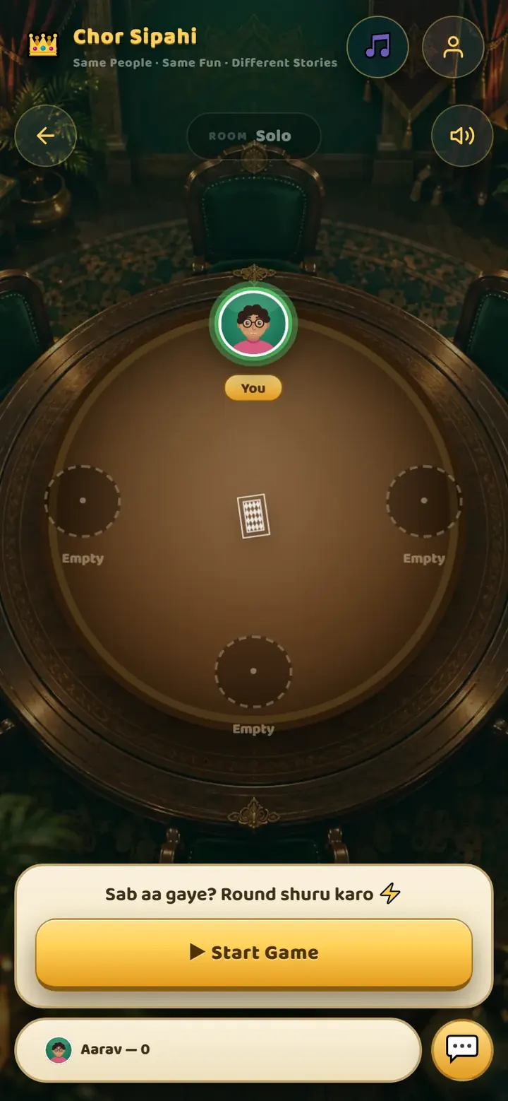 A solo table with players seated